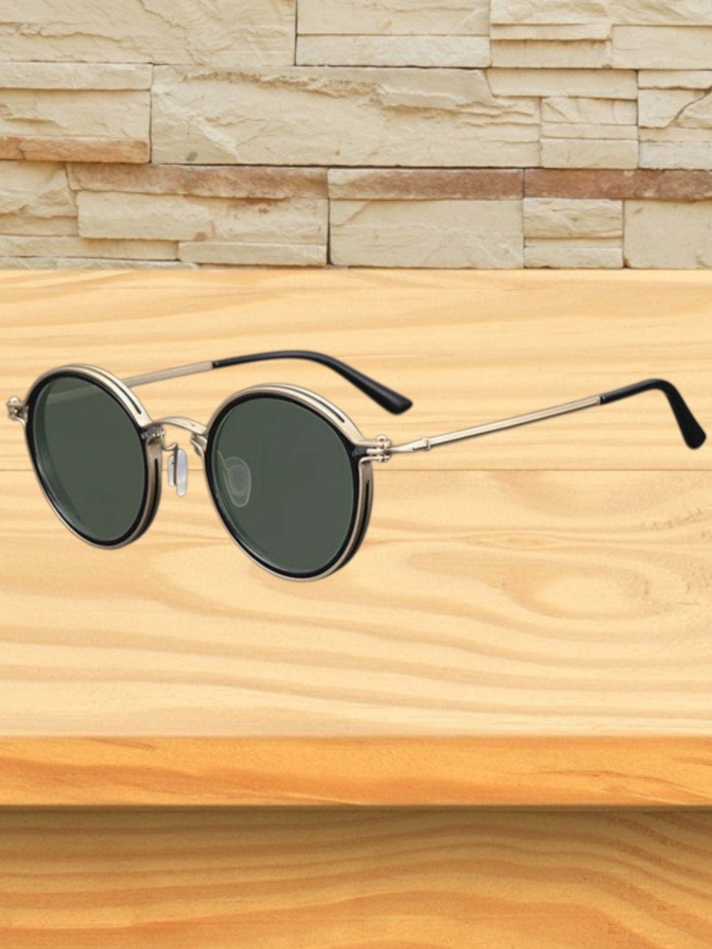 Runde Herrensonnenbrille im Vintage-Stil mit poliertem Metallrahmen und UV-Schutz