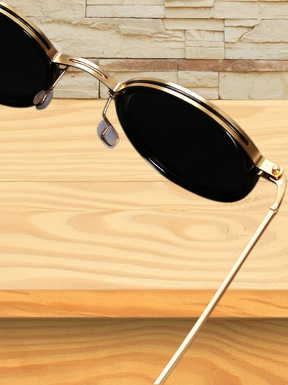 Runde Herrensonnenbrille im Vintage-Stil mit poliertem Metallrahmen und UV-Schutz
