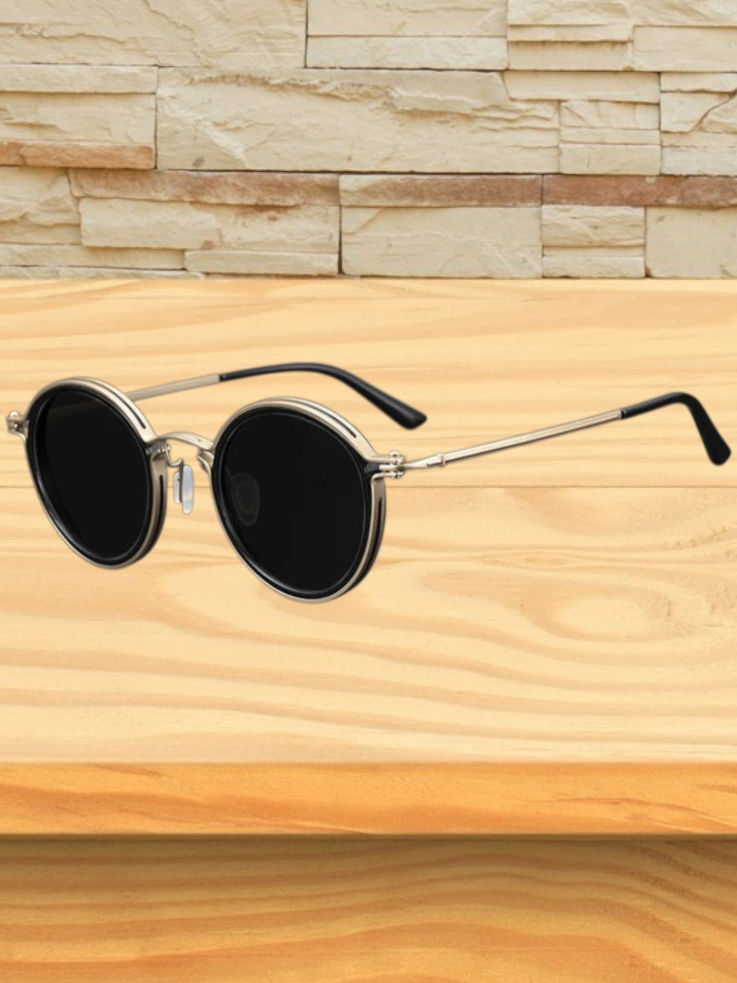 Runde Herrensonnenbrille im Vintage-Stil mit poliertem Metallrahmen und UV-Schutz