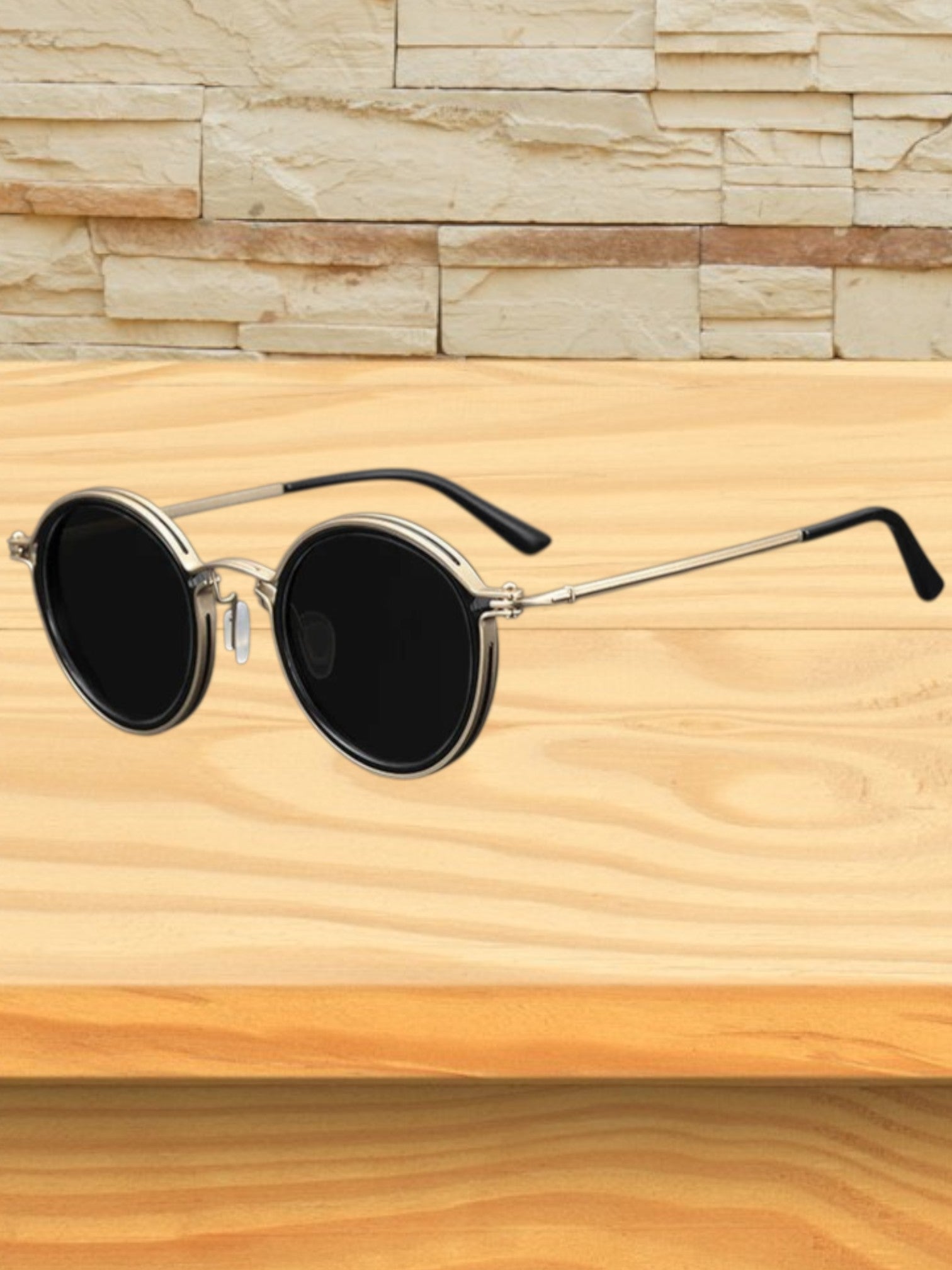 Runde Herrensonnenbrille im Vintage-Stil mit poliertem Metallrahmen und UV-Schutz