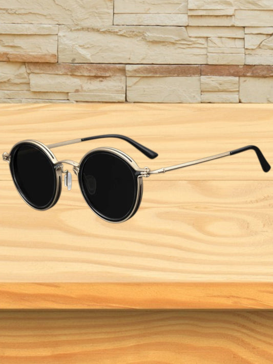 Runde Herrensonnenbrille im Vintage-Stil mit poliertem Metallrahmen und UV-Schutz