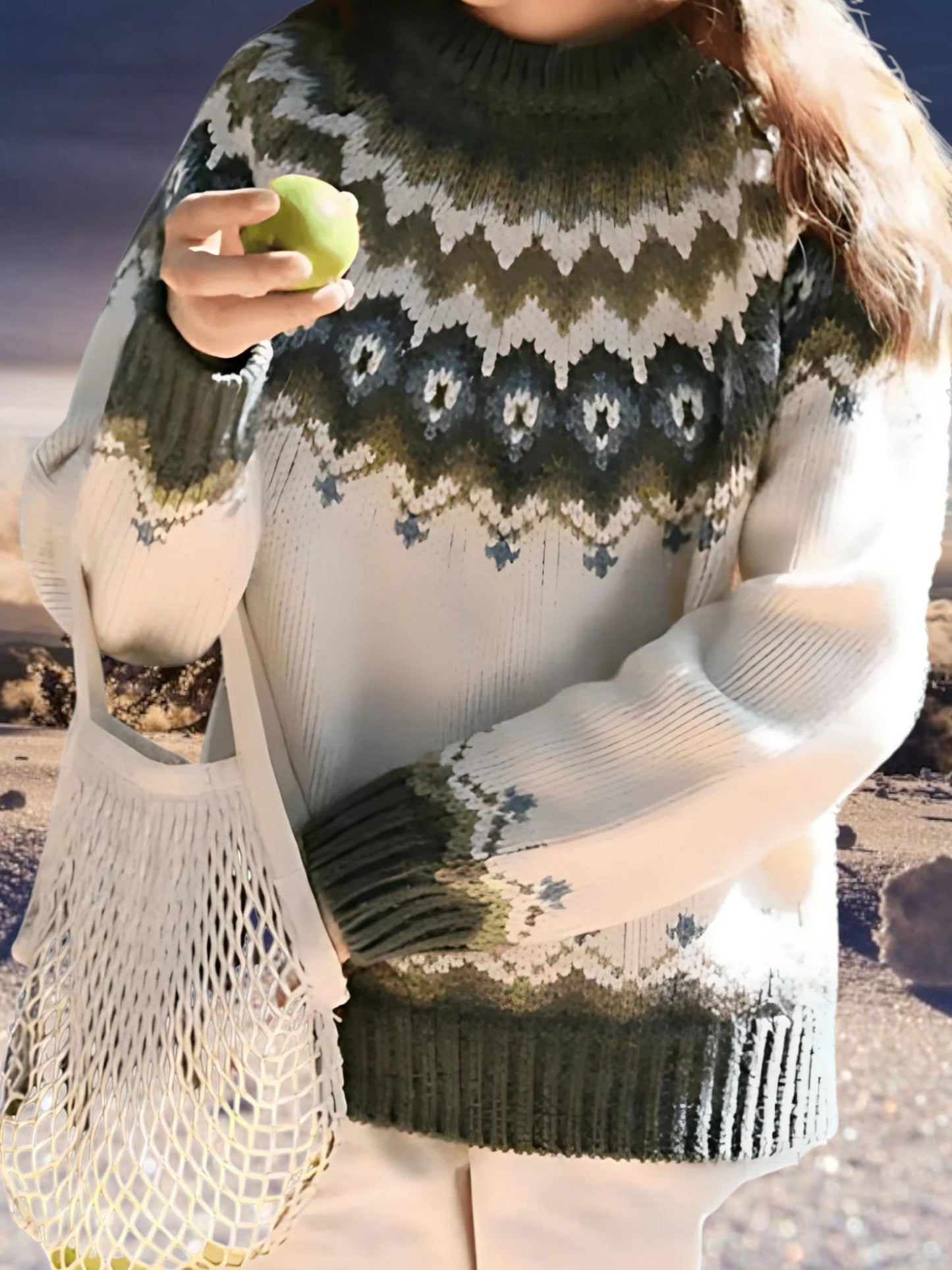 Rundhals-Strickpullover | Laternenärmel