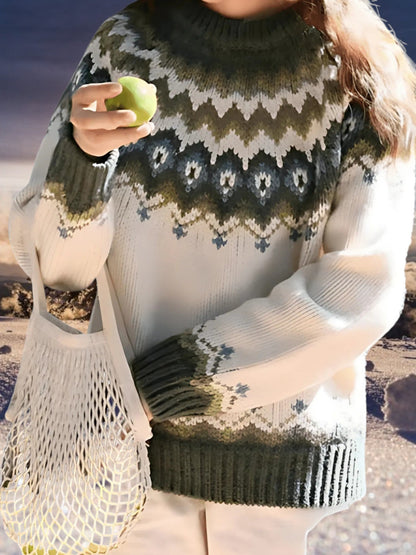Rundhals-Strickpullover | Laternenärmel