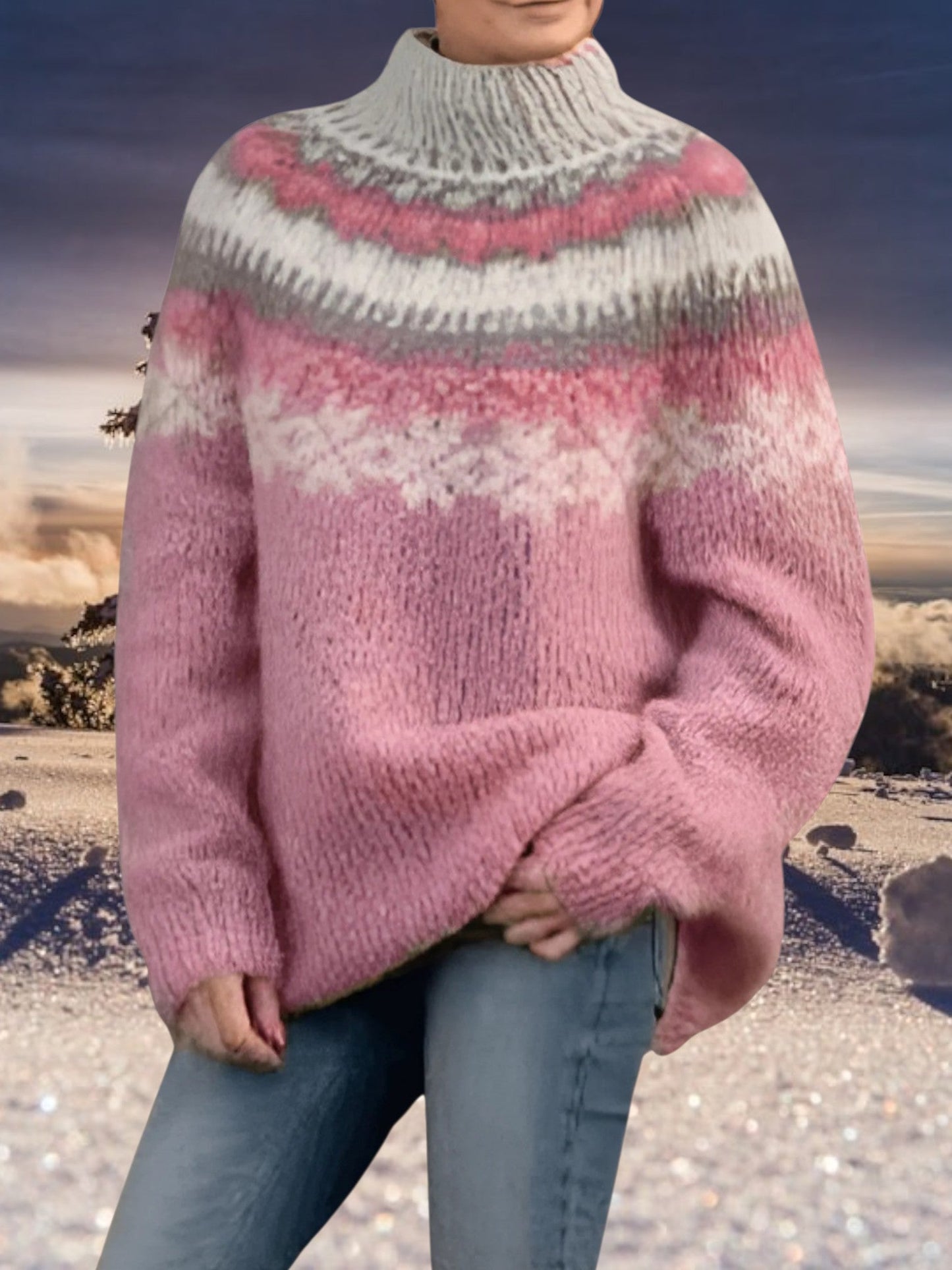 Rundhals-Strickpullover | Laternenärmel