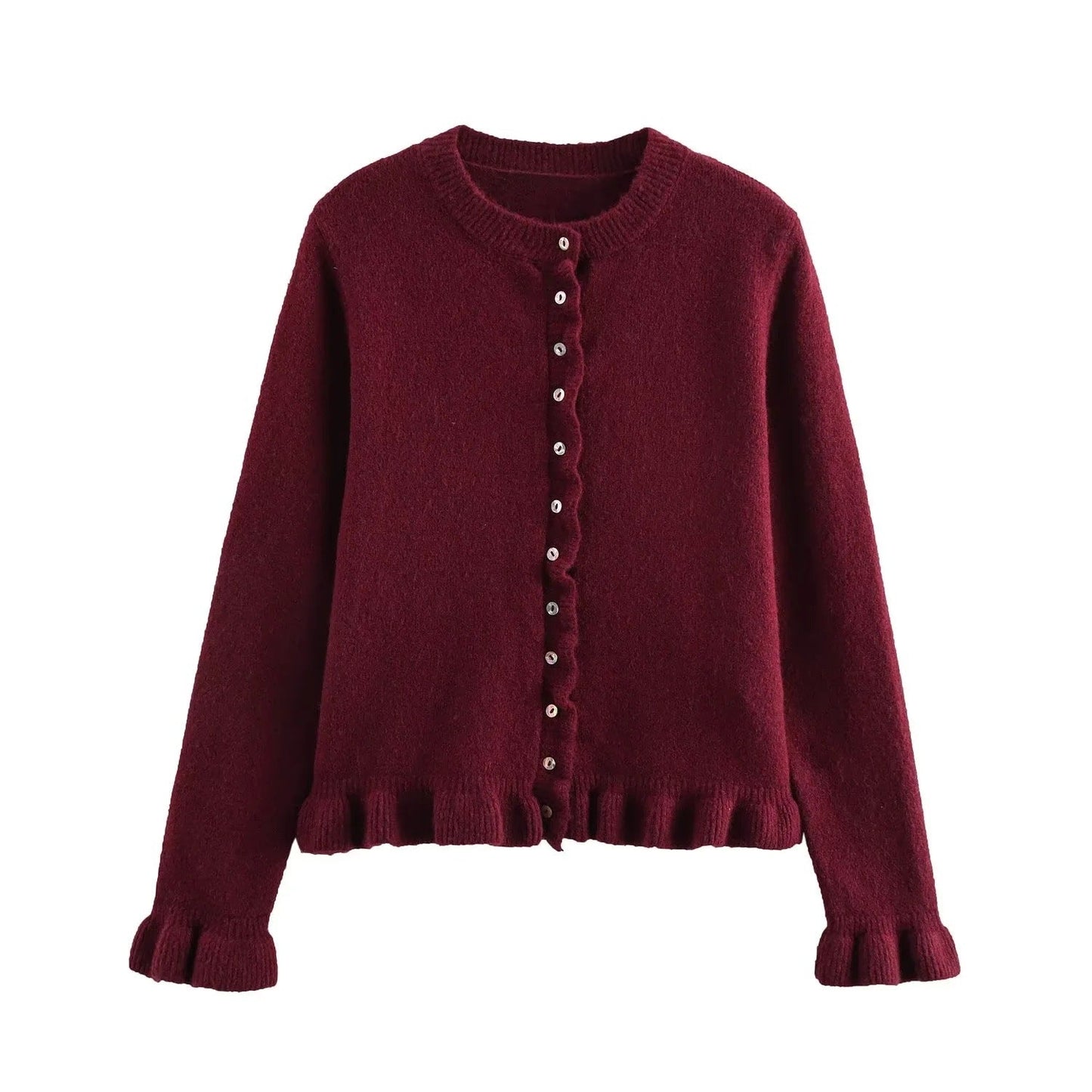 Rüschenbesetzter Damen-Cardigan mit Knöpfen, schickes Lagen-Oberteil 2