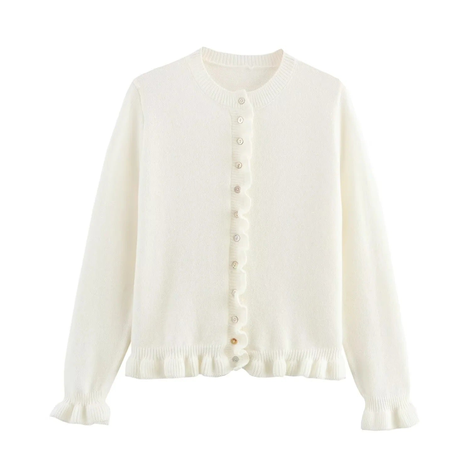 Rüschenbesetzter Damen-Cardigan mit Knöpfen, schickes Lagen-Oberteil 3