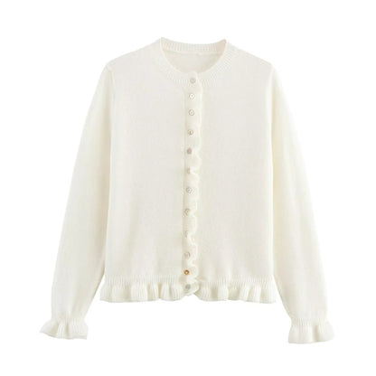 Rüschenbesetzter Damen-Cardigan mit Knöpfen, schickes Lagen-Oberteil 3
