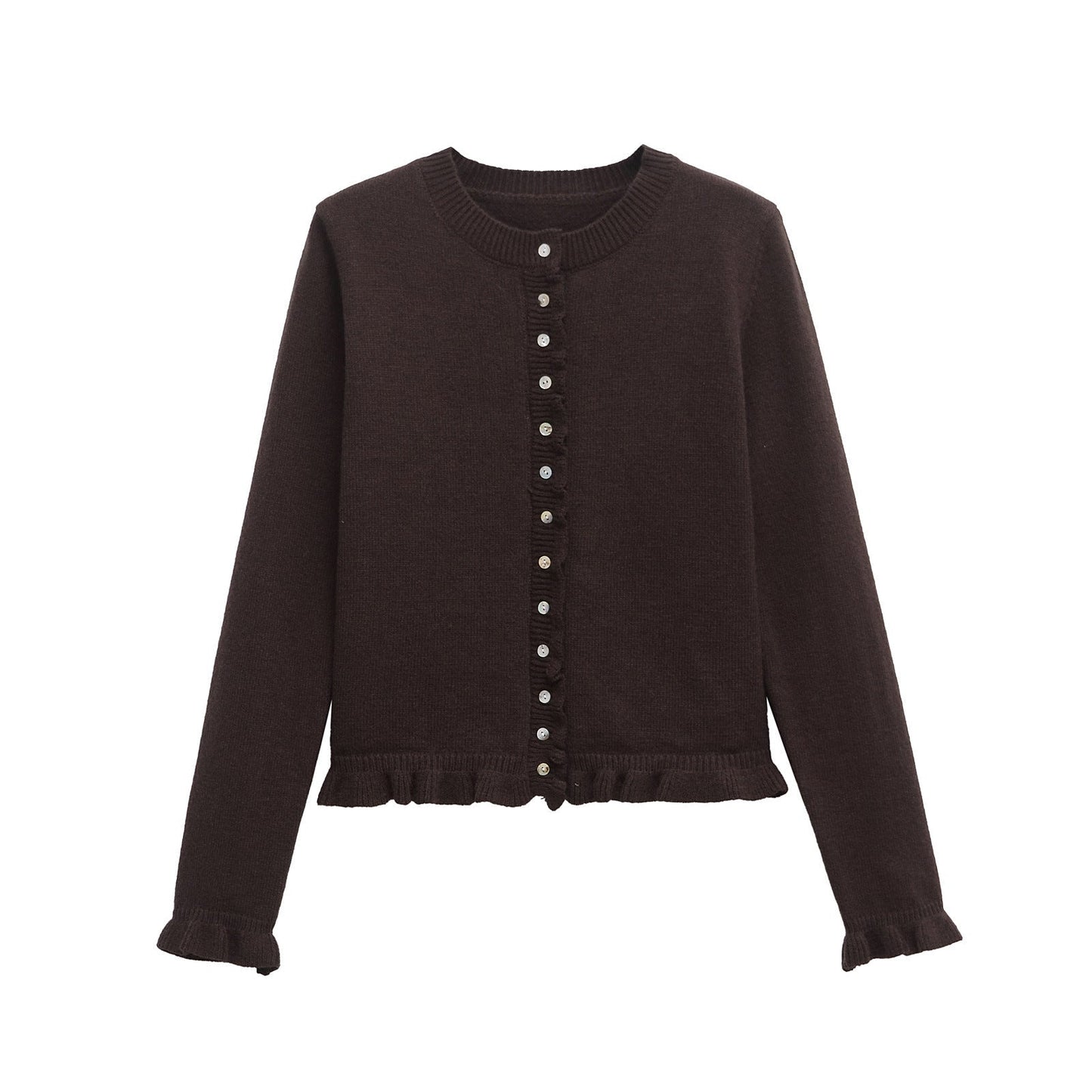 Rüschenbesetzter Damen-Cardigan mit Knöpfen, schickes Lagen-Oberteil 4