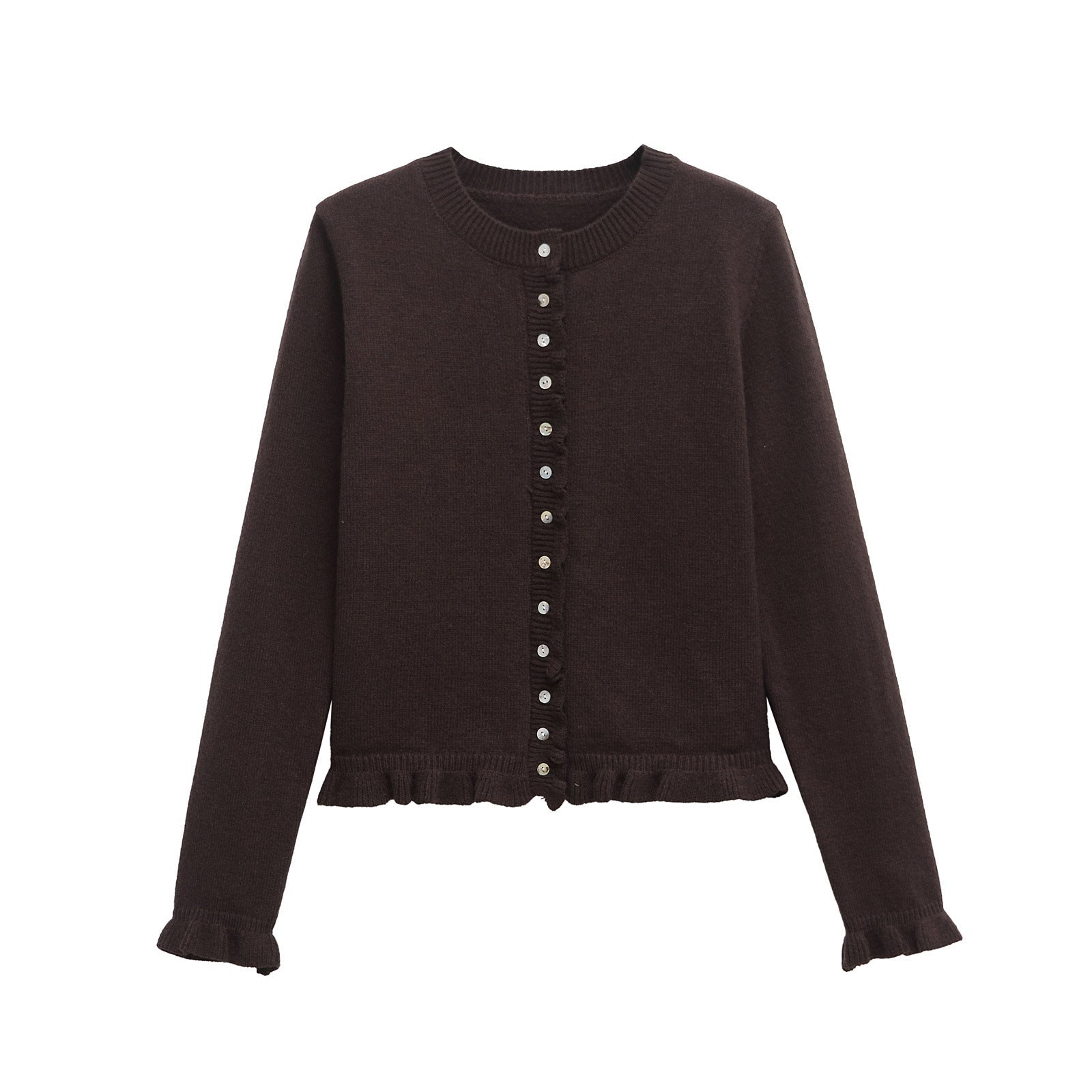 Rüschenbesetzter Damen-Cardigan mit Knöpfen, schickes Lagen-Oberteil 4