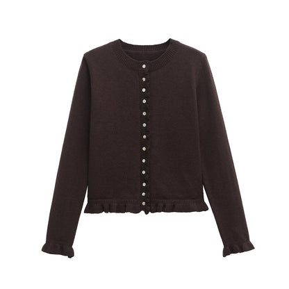 Rüschenbesetzter Damen-Cardigan mit Knöpfen, schickes Lagen-Oberteil 4