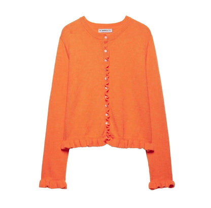 Rüschenbesetzter Damen-Cardigan mit Knöpfen, schickes Lagen-Oberteil 5