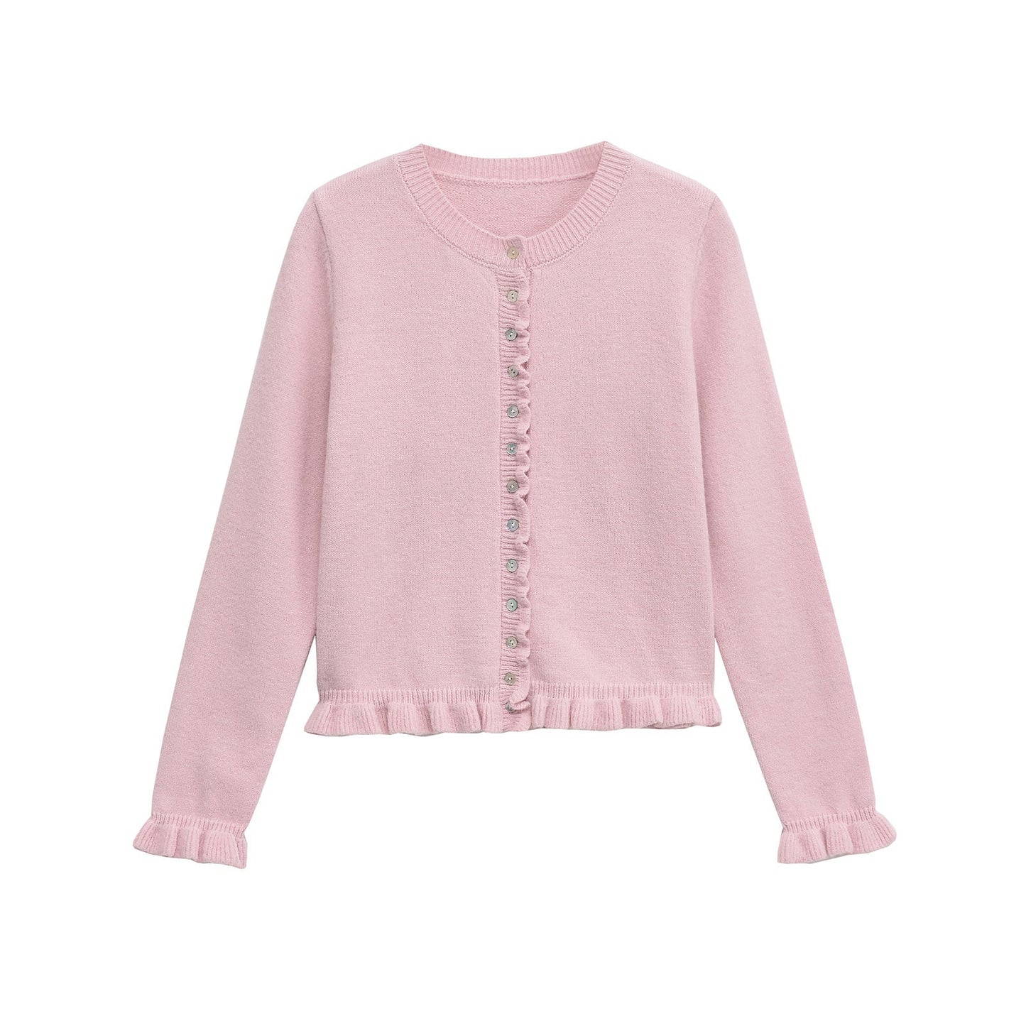Rüschenbesetzter Damen-Cardigan mit Knöpfen, schickes Lagen-Oberteil 6