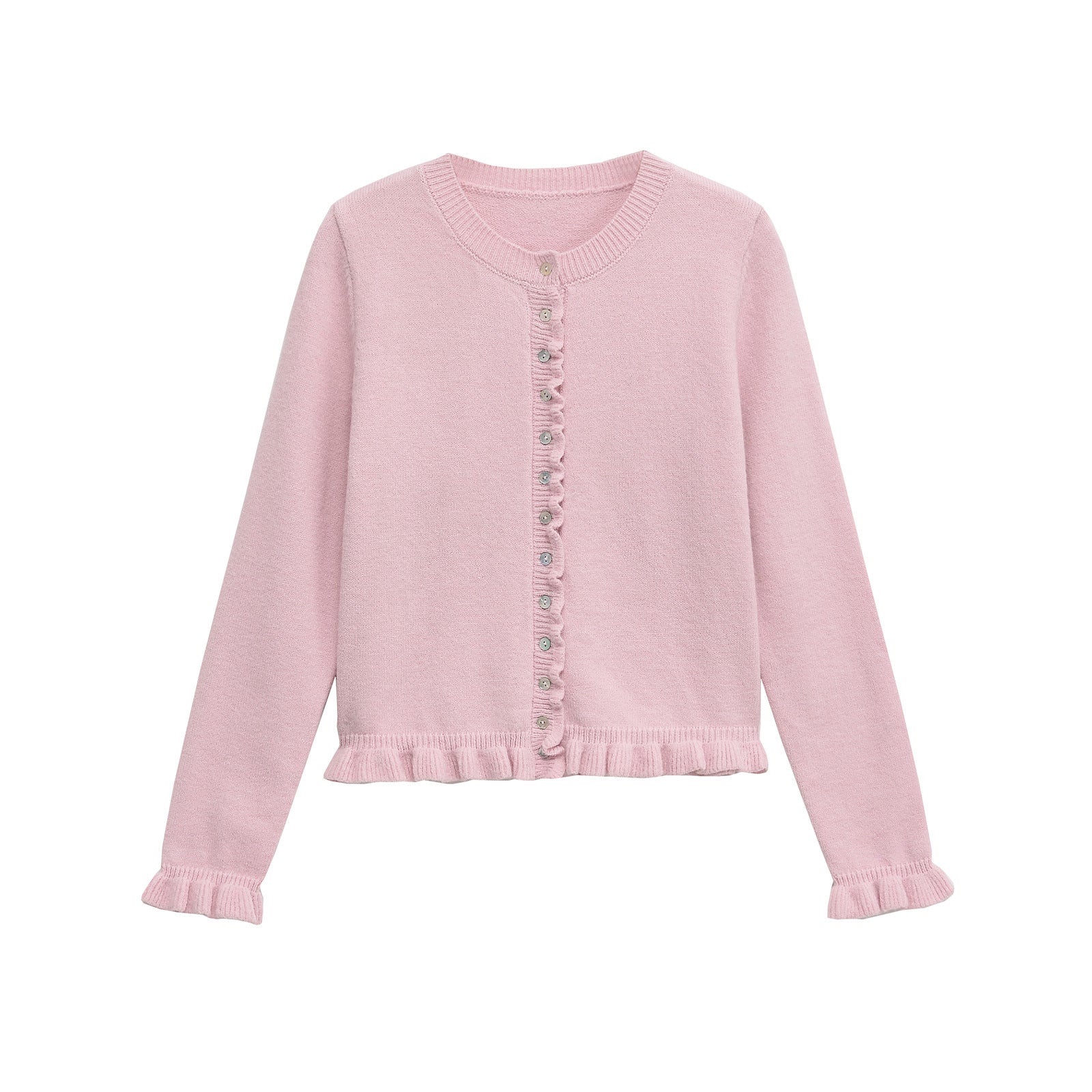 Rüschenbesetzter Damen-Cardigan mit Knöpfen, schickes Lagen-Oberteil 6