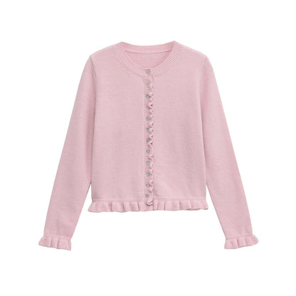 Rüschenbesetzter Damen-Cardigan mit Knöpfen, schickes Lagen-Oberteil 6