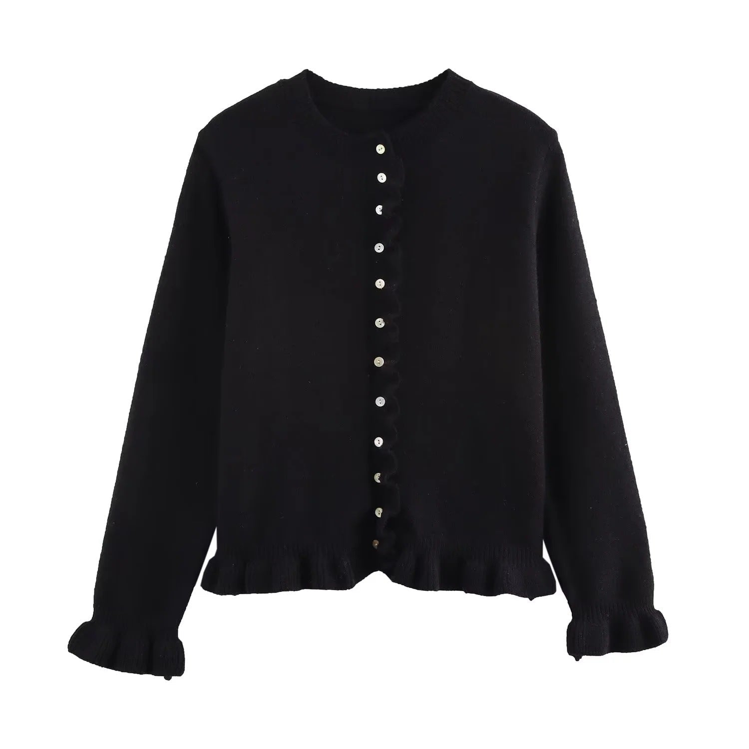 Rüschenbesetzter Damen-Cardigan mit Knöpfen, schickes Lagen-Oberteil 7