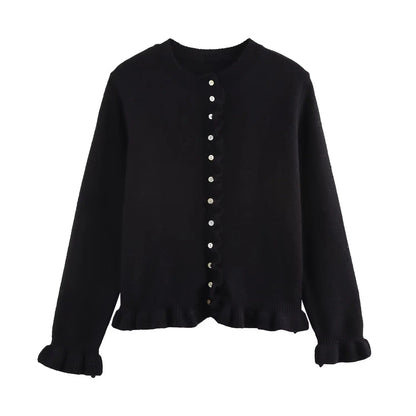Rüschenbesetzter Damen-Cardigan mit Knöpfen, schickes Lagen-Oberteil 7