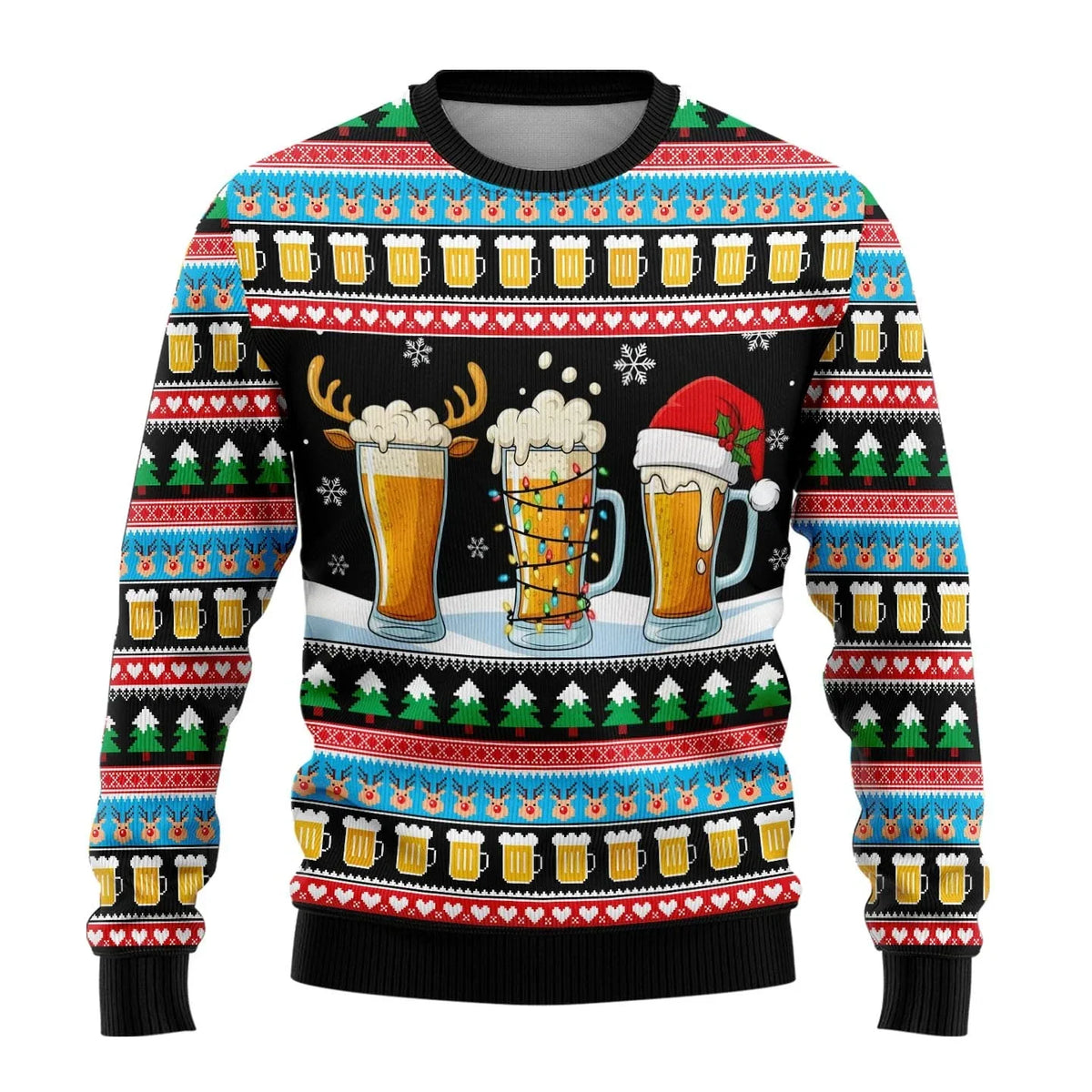 Herren Weihnachtspullover Schneemann Print Strickpullover Rundhals 4