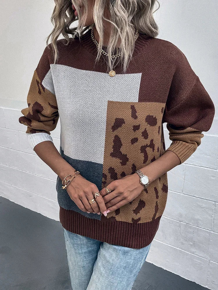 Pullover Damen | Leoparden-Patchwork & Weicher Strick 3