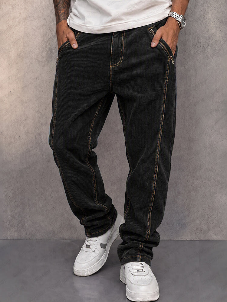 Men's corduroy straight-leg pants showing the straight-leg silhouette