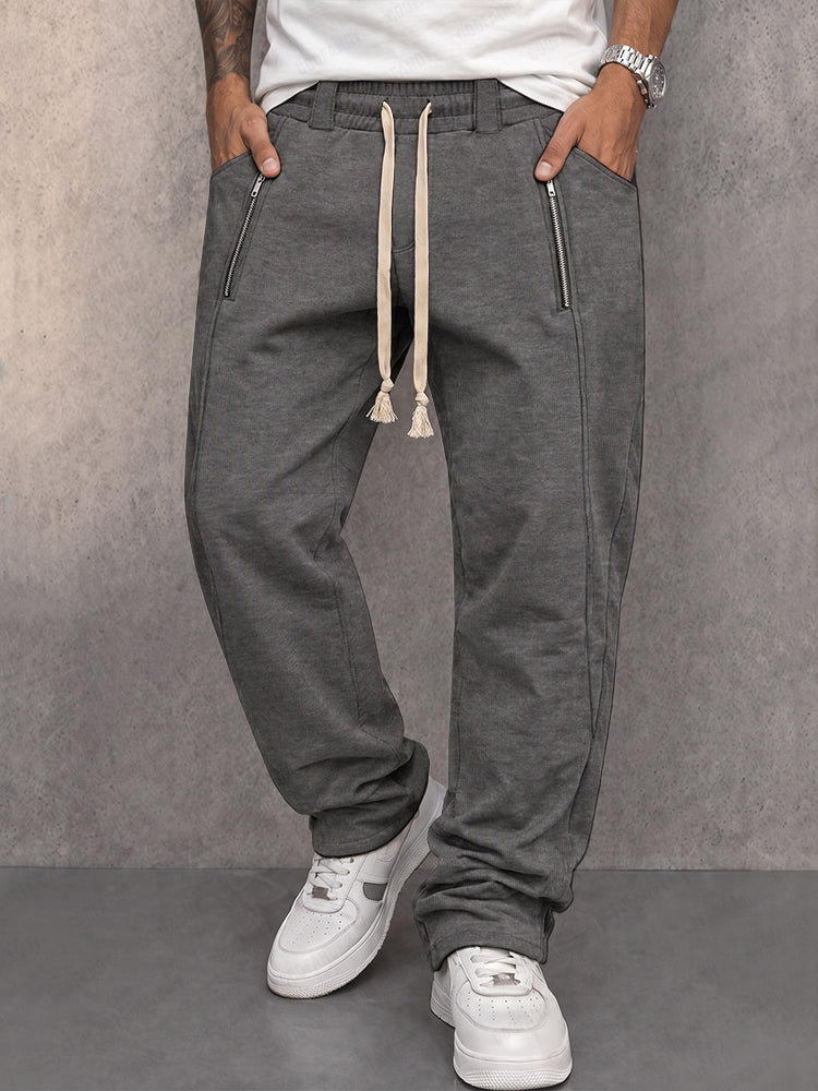 Close-up of the zipper pocket on men's casual sweatpants