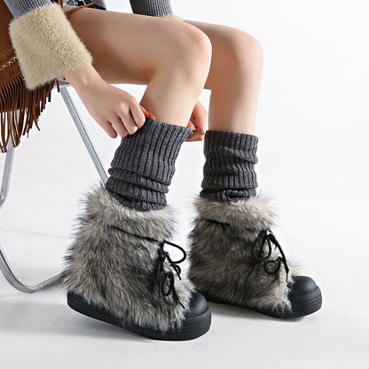 Damen Fellboots Schnürung Rutschfeste Winterboots Knöchelhoch 3