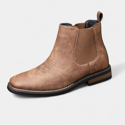 Front view of men's classic leather boots