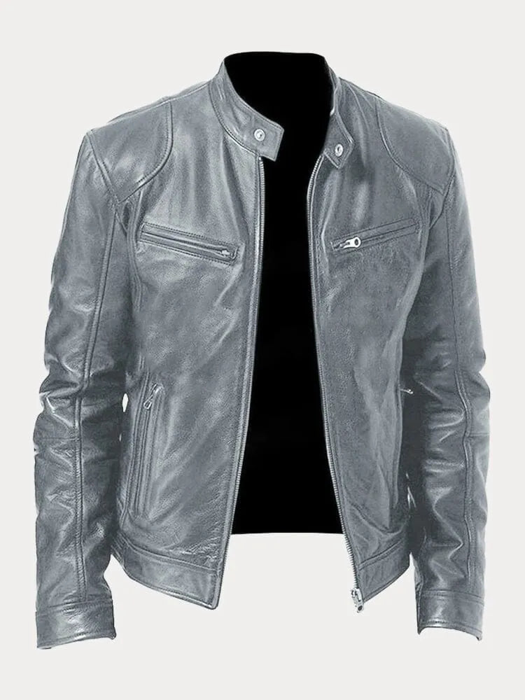 Bikerjacke Herren | Körpernaher Schnitt mit Stehkragen 14