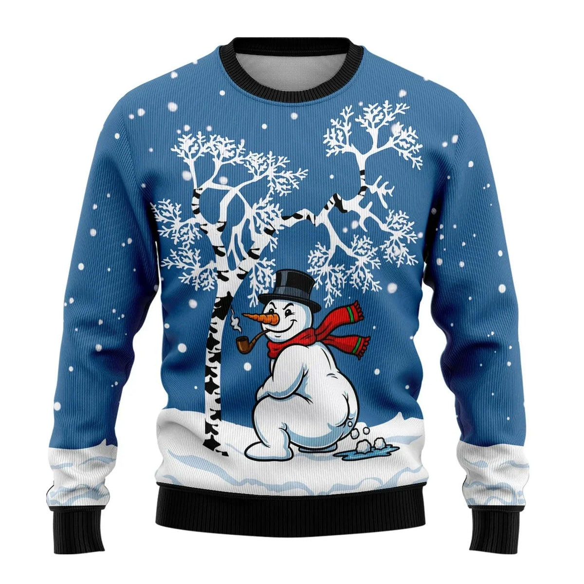 Herren Weihnachtspullover Schneemann Print Strickpullover Rundhals 1
