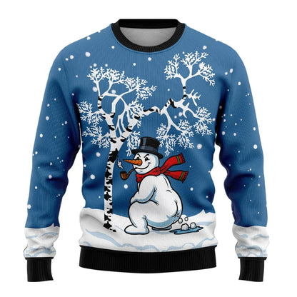 Herren Weihnachtspullover Schneemann Print Strickpullover Rundhals 1