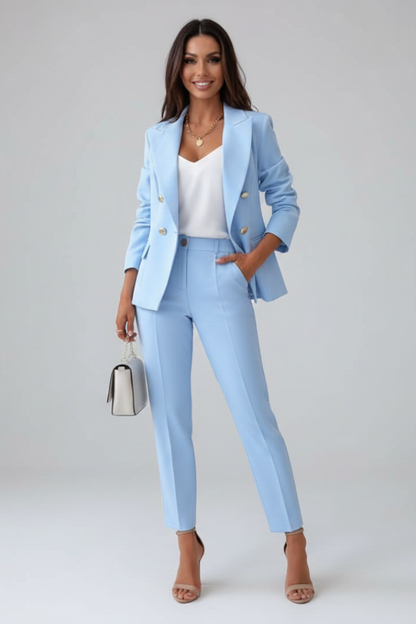 Samantha | Elegantes Damen Anzug Blau – Zweireihiges Blazer-Anzug-Set für Stilbewusste 0