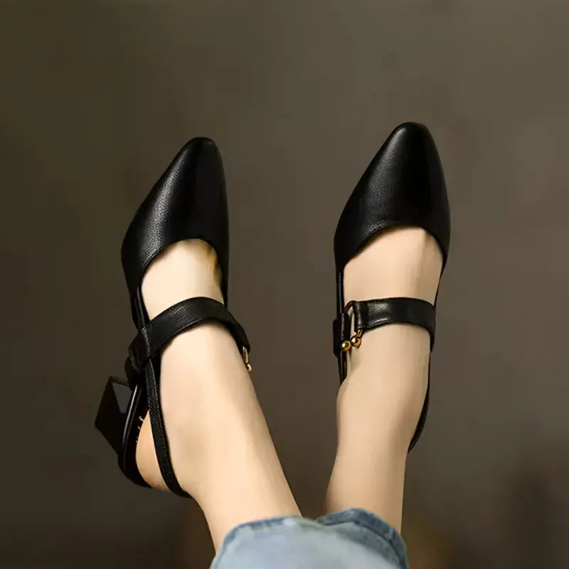 Sandalen Damen mit Blockabsatz | Slingback & Gold-Detail