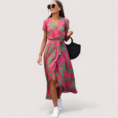 Elegantes Sommerkleid Damen | Blumen-Print & Wickelschnitt