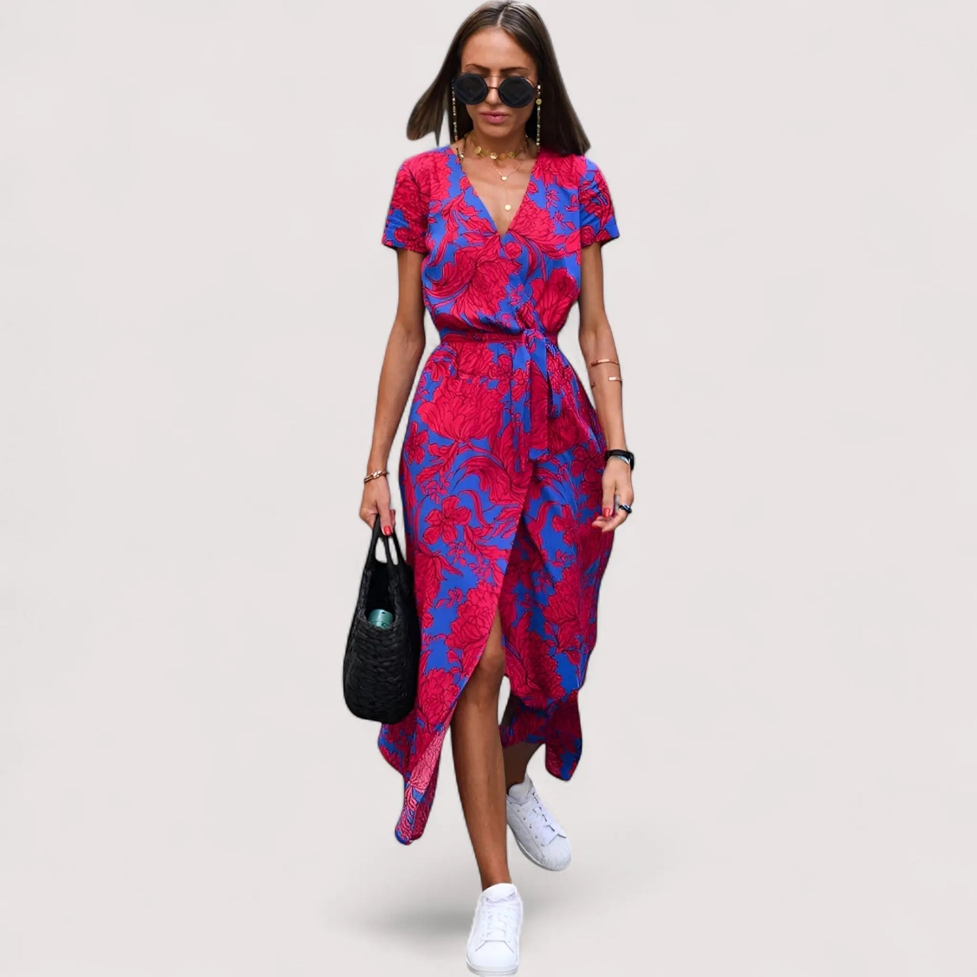 Elegantes Sommerkleid Damen | Blumen-Print & Wickelschnitt