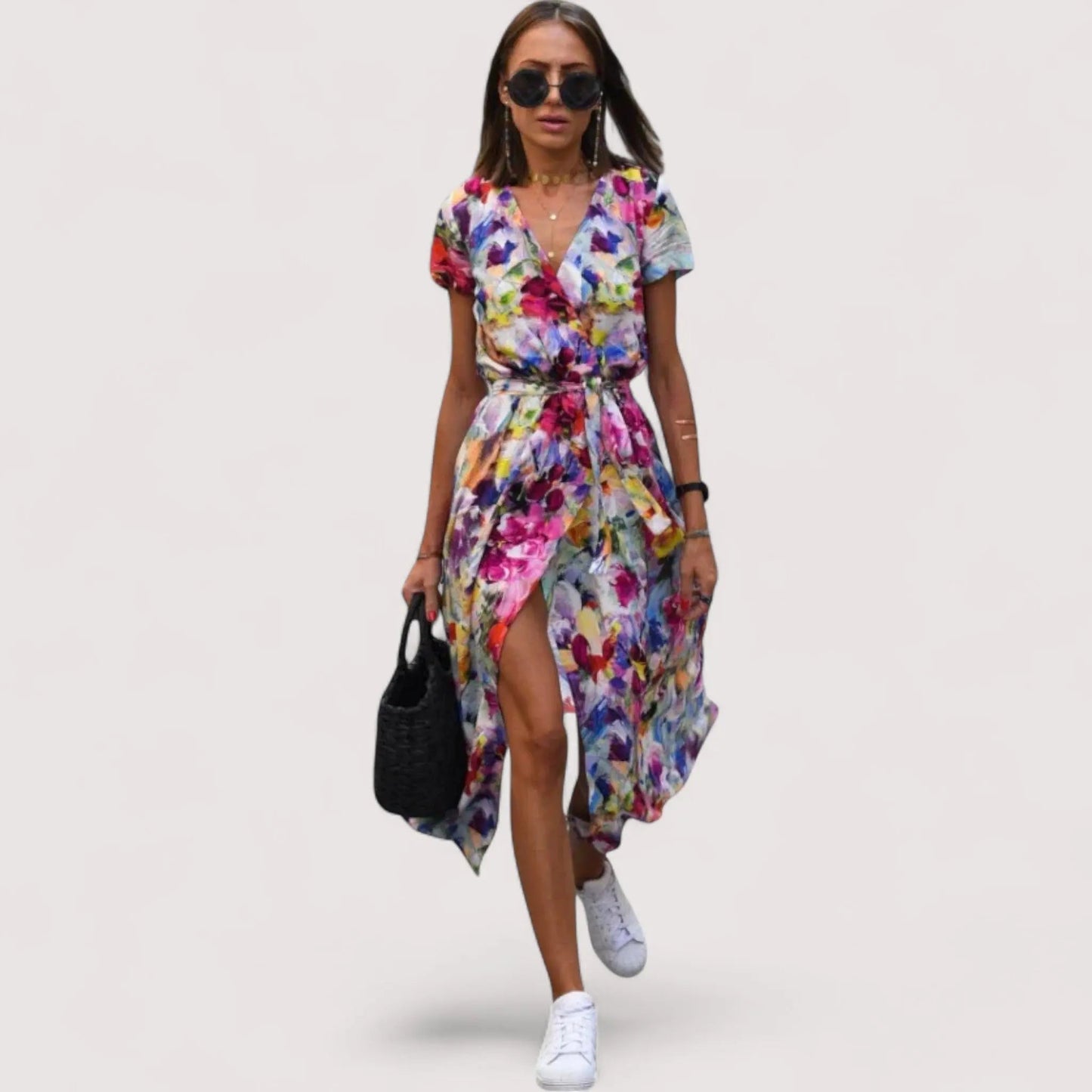 Elegantes Sommerkleid Damen | Blumen-Print & Wickelschnitt