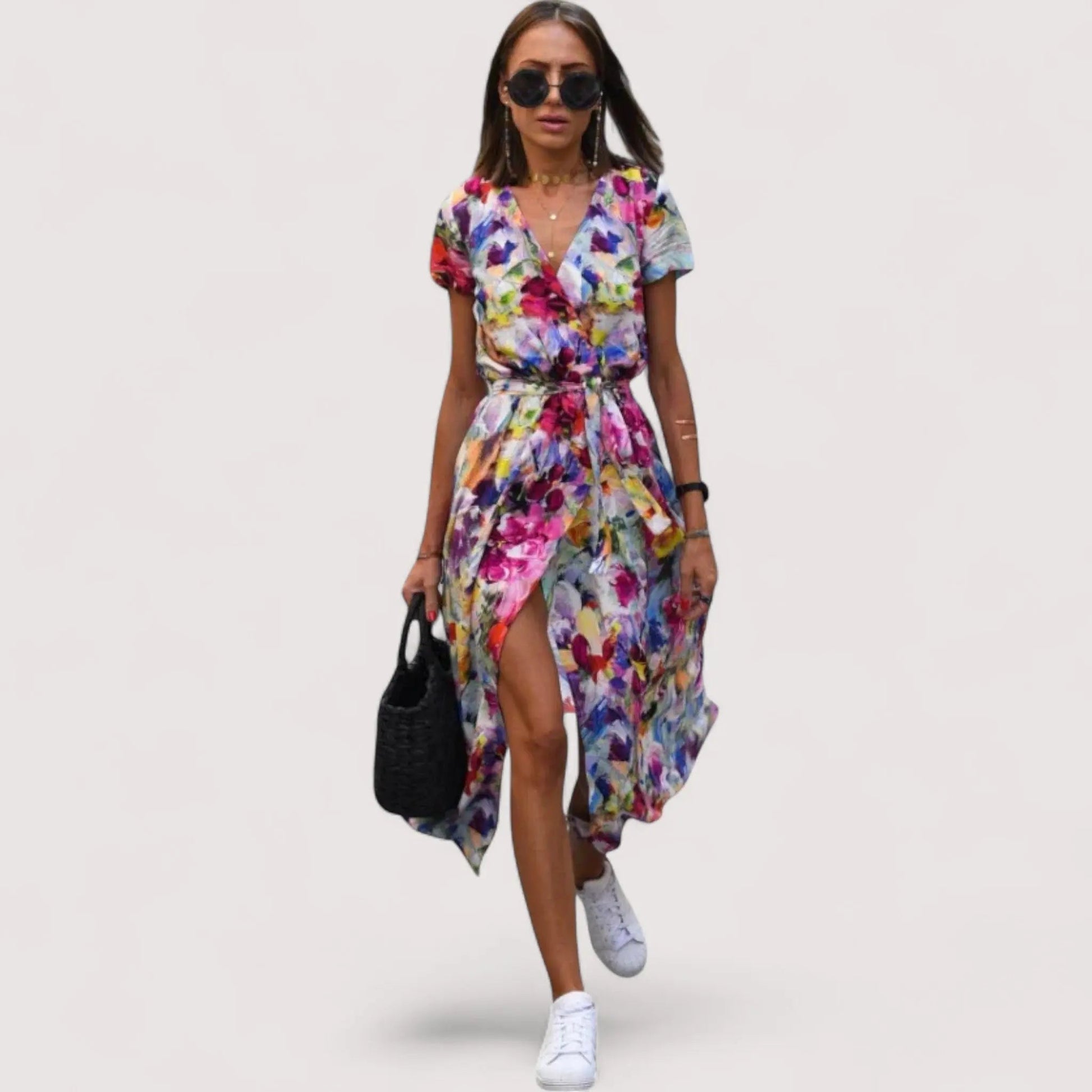 Elegantes Sommerkleid Damen | Blumen-Print & Wickelschnitt