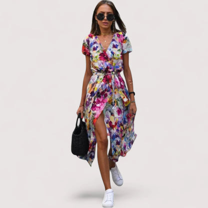 Elegantes Sommerkleid Damen | Blumen-Print & Wickelschnitt