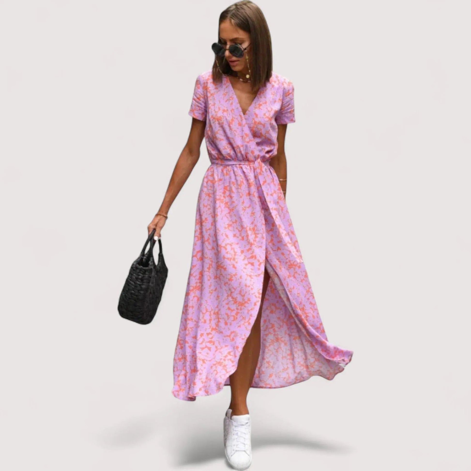 Elegantes Sommerkleid Damen | Blumen-Print & Wickelschnitt