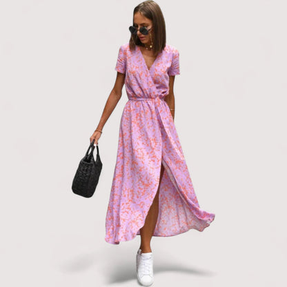 Elegantes Sommerkleid Damen | Blumen-Print & Wickelschnitt