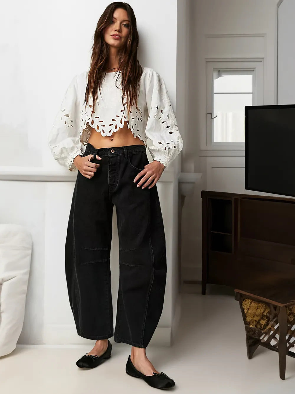 Sarah | Damen Jeans mit weitem Bein im Vintage-Stil 1