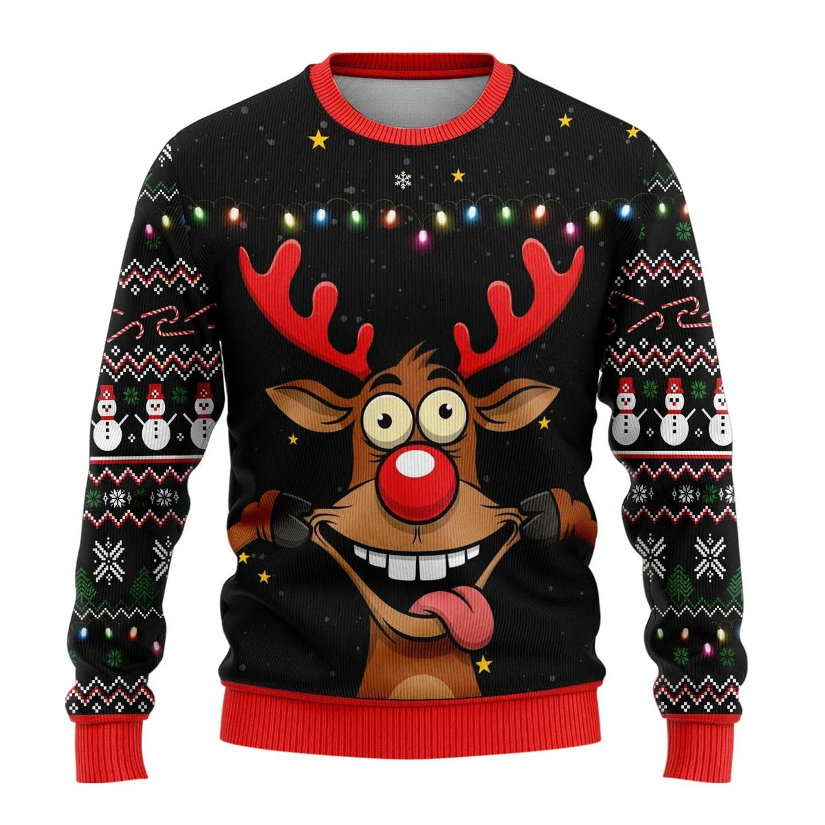 Herren Weihnachtspullover Schneemann Print Strickpullover Rundhals 3
