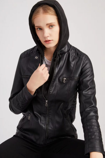 Bikerjacke Damen | Wärmendes Futter & Abnehmbare Kapuze 2