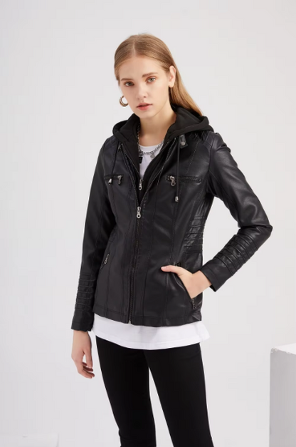 Bikerjacke Damen | Wärmendes Futter & Abnehmbare Kapuze 3