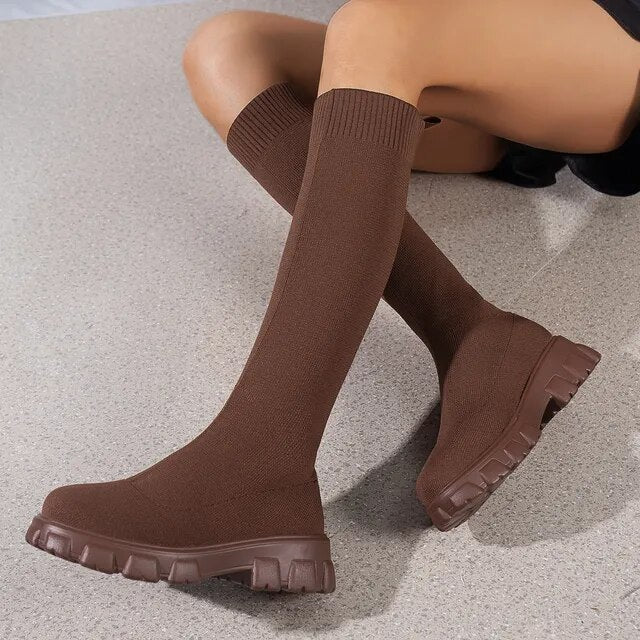 Socken Stiefel Damen | Stretch-Schaft & Plateausohle