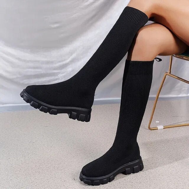 Socken Stiefel Damen | Stretch-Schaft & Plateausohle