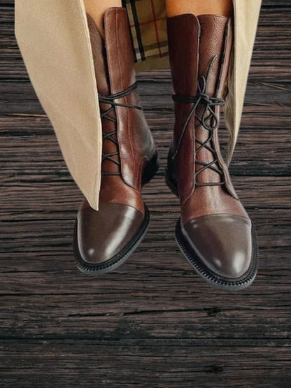 Sofia | Elegante Absatzstiefel im Vintage-Look aus hochwertigem PU-Leder mit Einlegesohle und Schnürung
