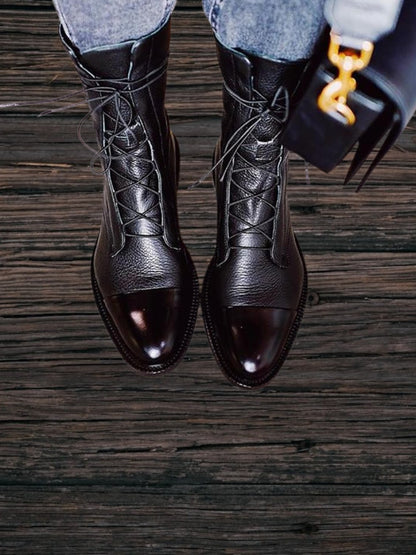 Sofia | Elegante Absatzstiefel im Vintage-Look aus hochwertigem PU-Leder mit Einlegesohle und Schnürung