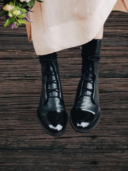 Sofia | Elegante Absatzstiefel im Vintage-Look aus hochwertigem PU-Leder mit Einlegesohle und Schnürung