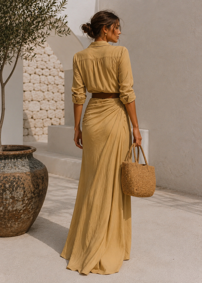 Soléna | Langes, fließendes Kleid mit Gürtel 7