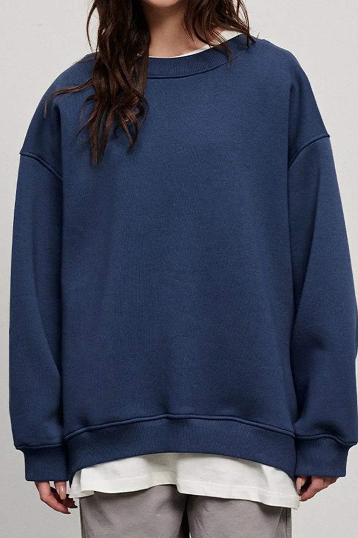 Damen Oversize Pullover Rundhals Strickpullover Gerippt 7