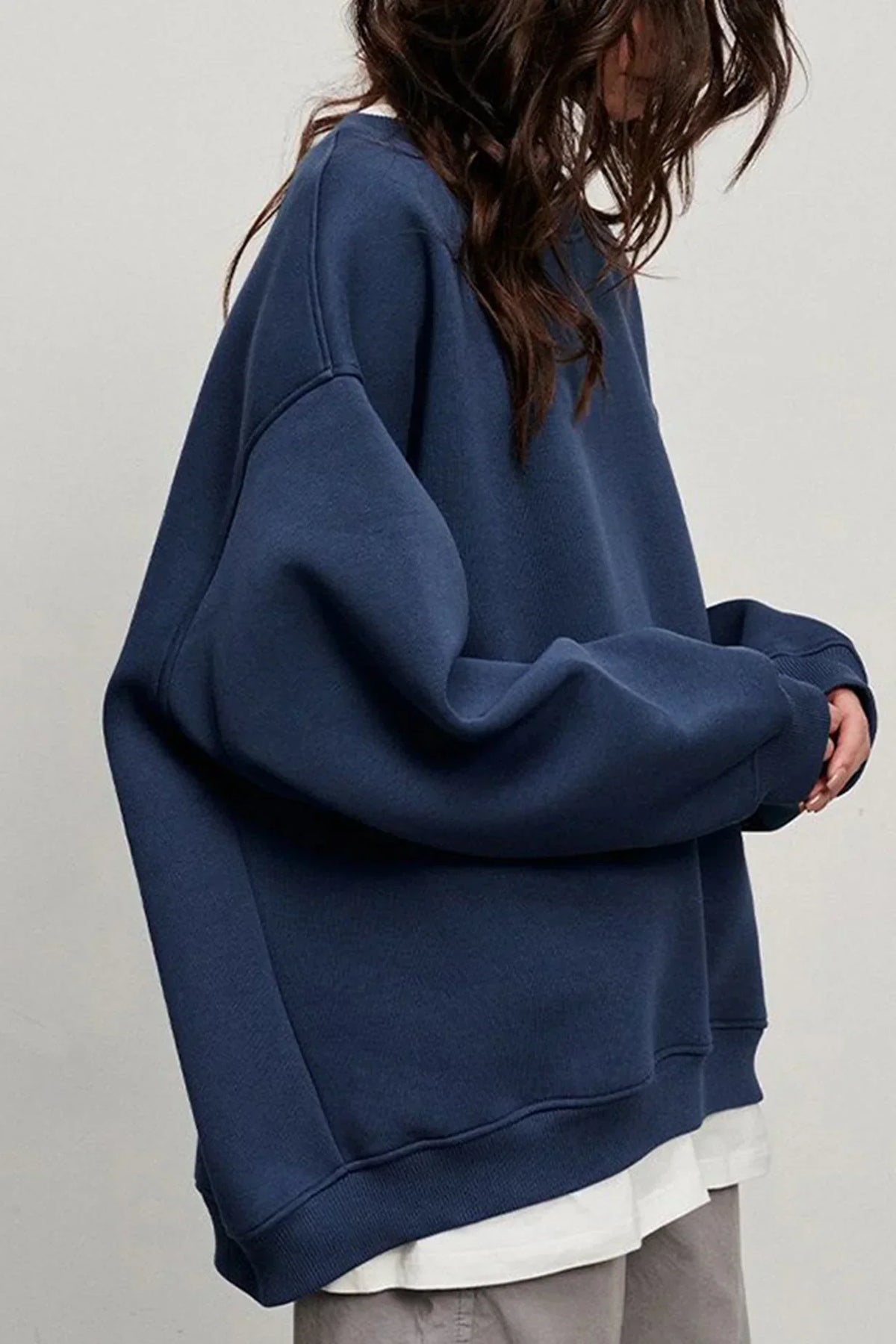 Damen Oversize Pullover Rundhals Strickpullover Gerippt 13